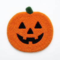 Pumpkin Halloween Round Bath Mat - Orange Shaped Rug for Fall Bathroom Decor - White Background Product Photo