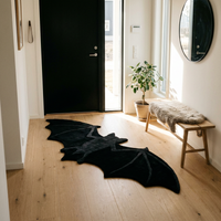 Bat Halloween Shaped Rug - Black Flocked Bat Bath Mat for Spooky Decor - Entryway Door Scene