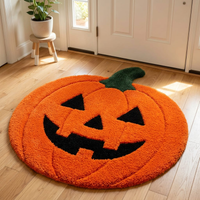 Pumpkin Halloween Round Bath Mat - Orange Shaped Rug for Fall Bathroom Decor - Entryway Door Scene