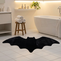 Bat Halloween Shaped Rug - Black Flocked Bat Bath Mat for Spooky Decor - Bathroom Decor Scene