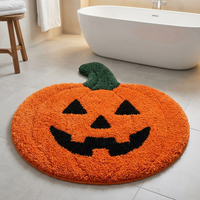 Pumpkin Halloween Round Bath Mat - Orange Shaped Rug for Fall Bathroom Decor - Bathroom Decor Scene