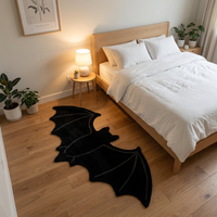 Bat Halloween Shaped Rug - Black Flocked Bat Bath Mat for Spooky Decor - Bedroom Decor Scene