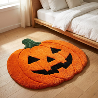 Pumpkin Halloween Round Bath Mat - Orange Shaped Rug for Fall Bathroom Decor - Bedroom Decor Scene