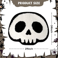 Skull Halloween Bath Mat - Spooky White Skull Shaped Rug for Gothic Bathroom Decor - Flocked Bath Mat
