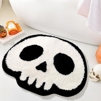 Skull Halloween Bath Mat - Spooky White Skull Shaped Rug for Gothic Bathroom Decor - Flocked Bath Mat